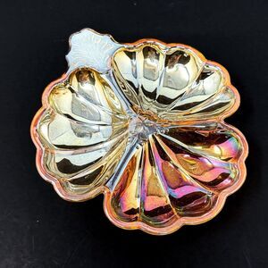 Vintage Jeannette Marigold Carnival Glass Clover Candy Trinket Dish